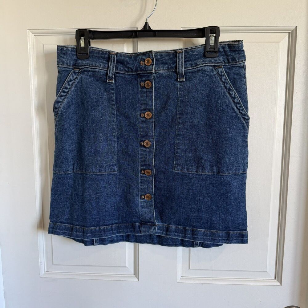 Women’s J.Crew Denim Button Front Skirt Size 10 Medium Wash Mid Length Retro